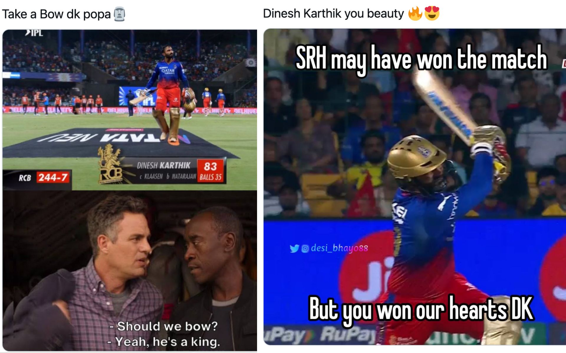 [Watch] ' Take A Bow' Trends On Twitter After Dinesh Karthik's Sensational 83 off 35 vs SRH